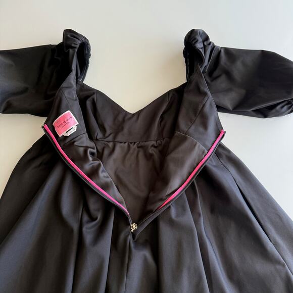 Kate Spade Beau Sweetheart Bow Empire Babydoll Puff Sleeve Black Mini Dress 4 - Picture 7 of 13